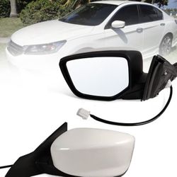 Left Driver side Mirror Fits 2013-2017 Honda Accord Sedan/Coupe with Power Glass without Heated without turn signals without Blind Spot Match White Re