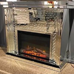 New Electric Fireplace Encrusted Crystals 