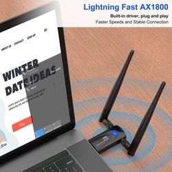 WiFi 6 USB Adapter for PC, Wireless USB WiFi for Desktop Laptop Computer, USB WiFi Dongle 2.4G/5GHz, AX1800Mbps MU-MiMO Network Adapter