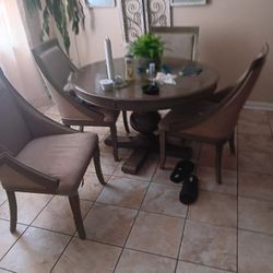 Table and chair.