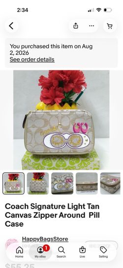 Coach Signature Canvas Zipper Around Pill Case