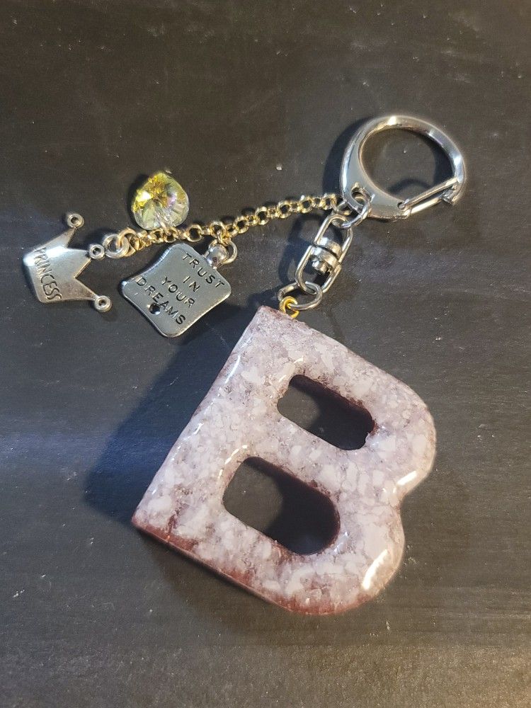 Letter B Keychain With Charms