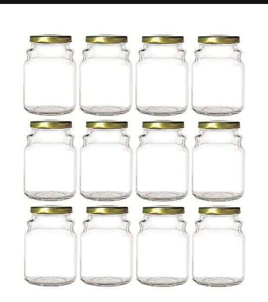 New. Nakpunar 12 Pack Of 12oz Glass Jars With Gold Screw-on Lids