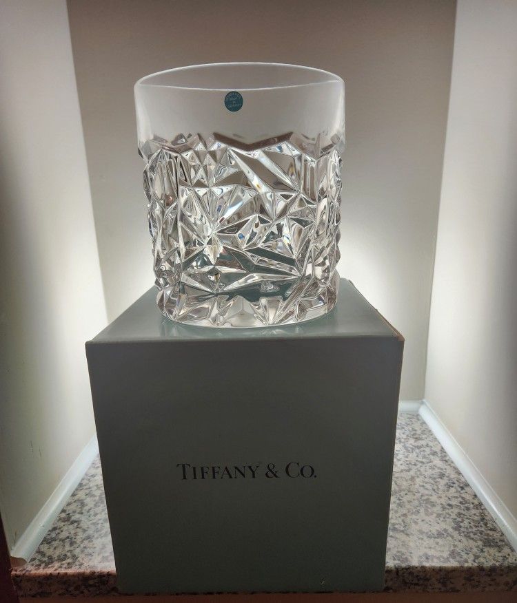 Tiffany & Company Geometric Triangle Shaped Clear Cut Crystal Vase