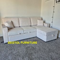 🚩 Sectional Sofa With Out Sleeping, Beige Color Corduroy Fabric, New In The Box.