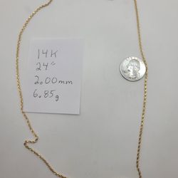 14k Gold 24" Rope Chain Necklace
