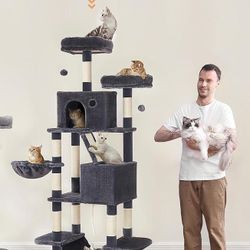 New Cat Tree, Large Cat Tower Condo Scratching Posts Ramp, Perches, Caves, Hammock, Smoky Grey