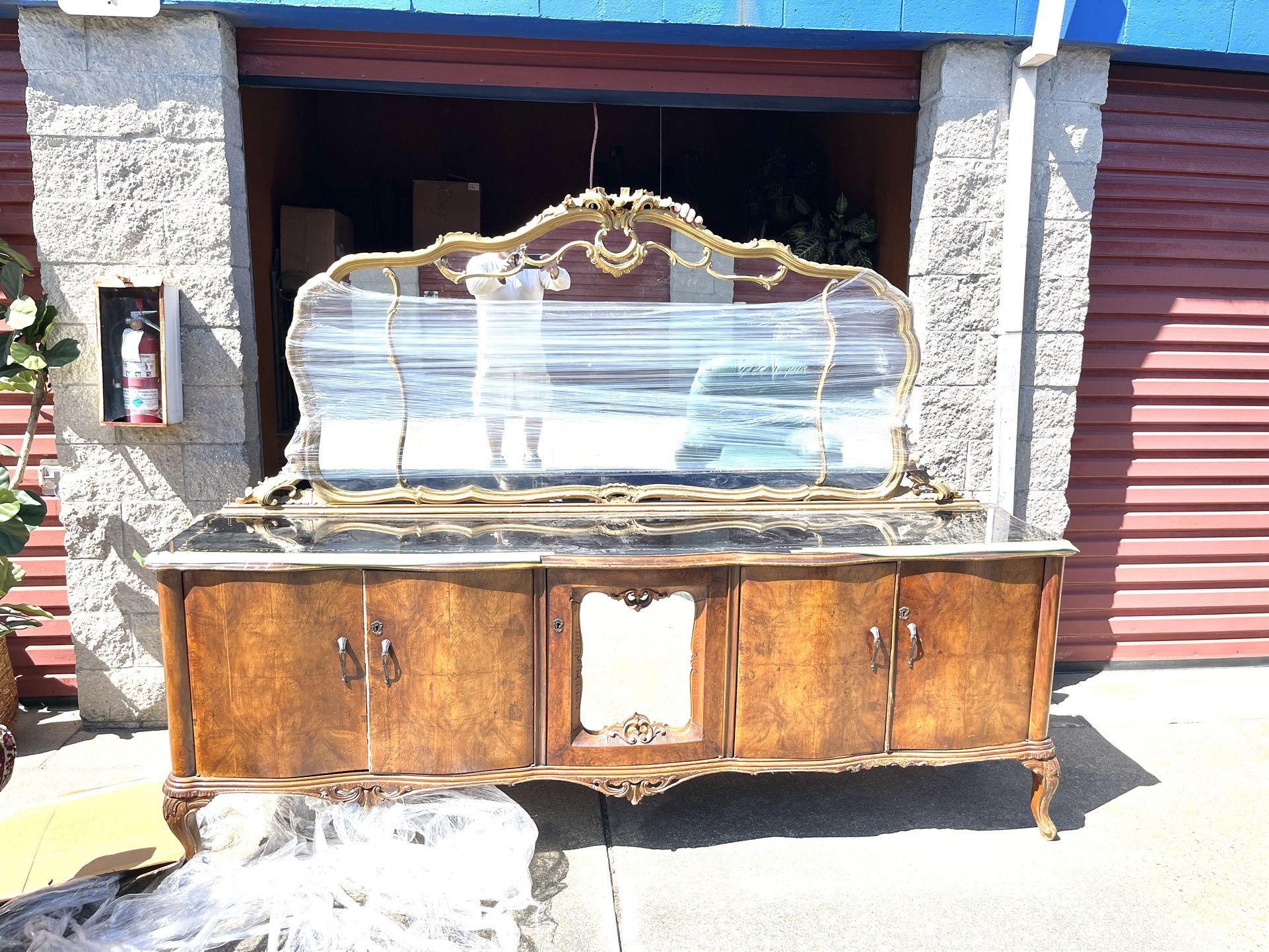 Antique 1920’s  8ft 5” Long 38” High 24” Deep Hall Table With Vanity Mirror. Total Hight With Mirror Over 6ft. Read Description.