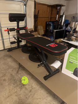 Workout bench,dumbbell set 30 pounds, 15 pound weight plates all New
