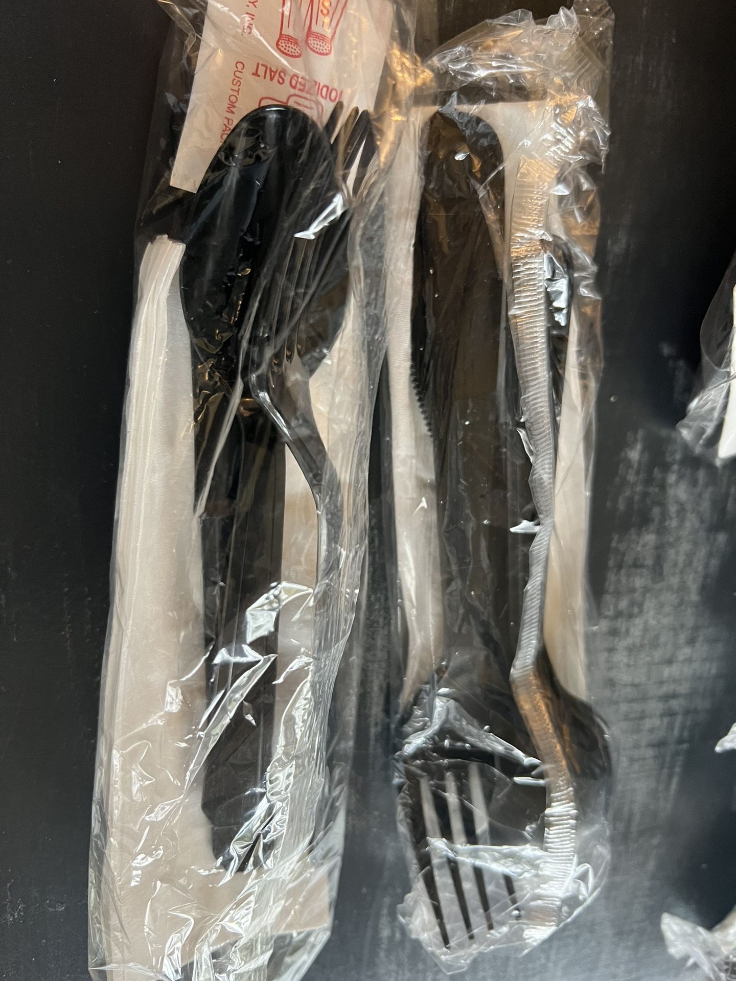 50 Wrapped Napkin Sets Of Disposable Black Cutlery Knife Spoon Fork