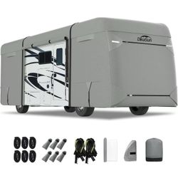 Class A RV Cover 7 Layers Top 31' to 34' Travel Trailer Watertight Motorhome Winter Cover Anti-UV Heavy Duty Rip Resistant with Toy Hauler Cover Prote