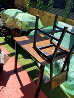 COSTWAY Dining Chairs Set of 2, Rustic Wood & Metal Frame Industrial Farmhouse Armless Side Chairs with Wide Comfy Seat & Slanted High Back for Dining