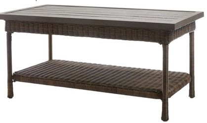 Hampton Bay Beacon Park Wicker Outdoor Coffee Table with Slat Top