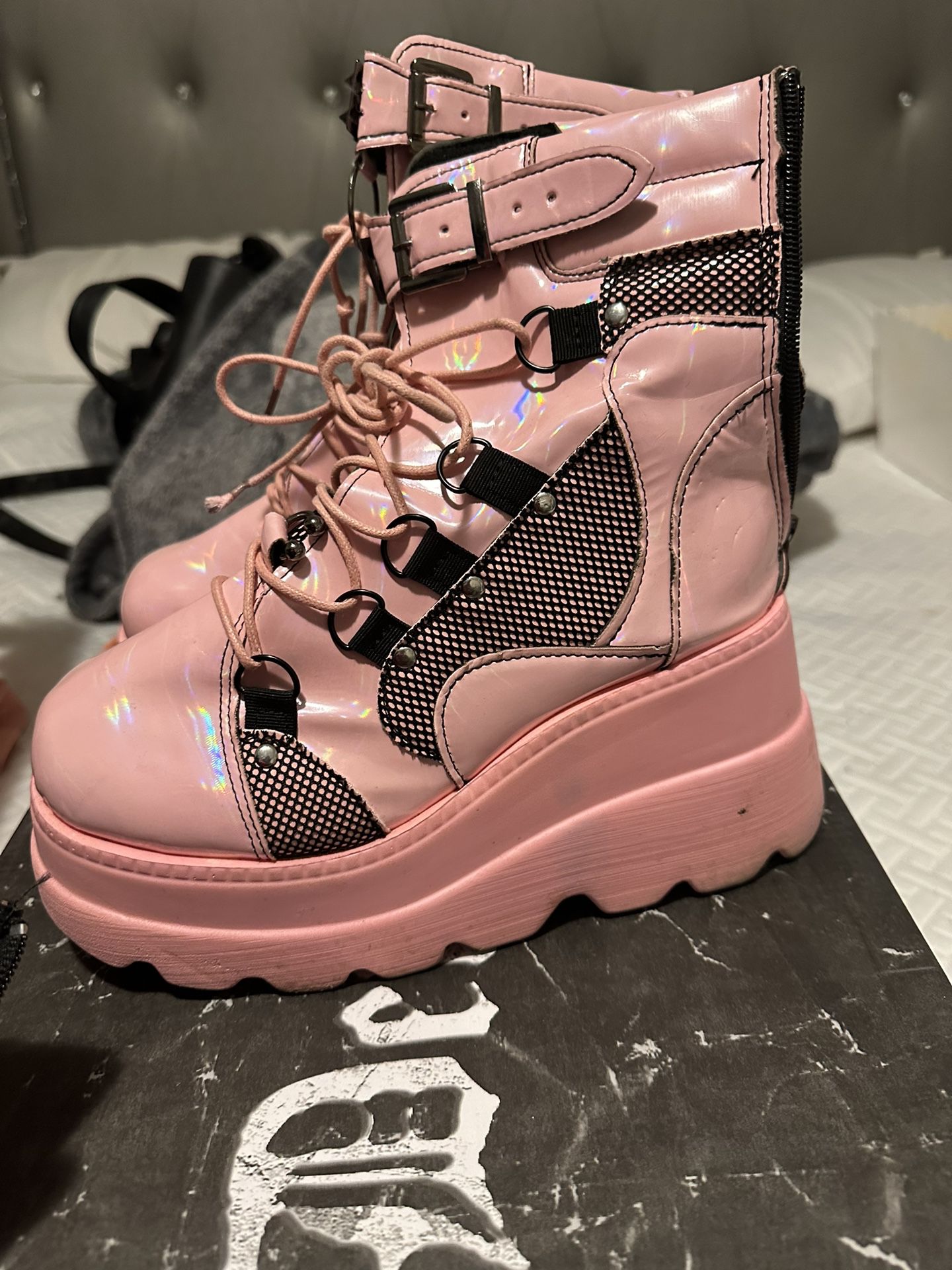 Pink And Black Platform Boots Rave 