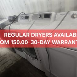 Regular Topload Dryers Available From 150.00 30-day Warranty 