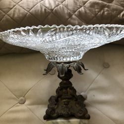 Vintage Glass, Marble And Brass Pedestal Dish