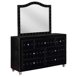 ✨️Chest of drawers upholstered in black velvet and its mirror ✨️