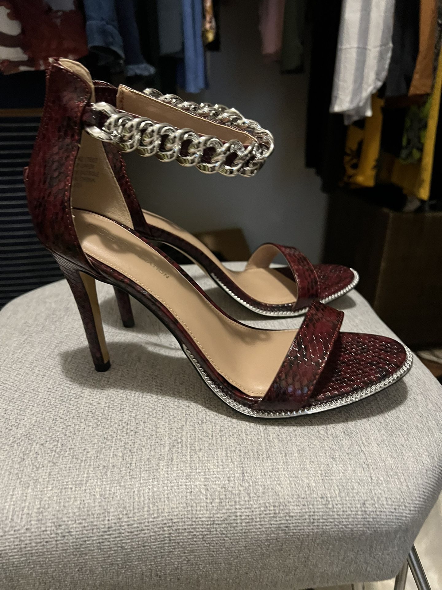 Burgundy And Silver Heels Size 9