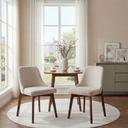 Modern Linen Fabric Upholstered Dining Chairs with Wood Legs
