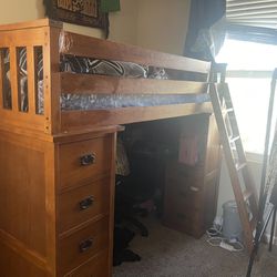 Twin Size Bunk Bed  With Desk Underneath 