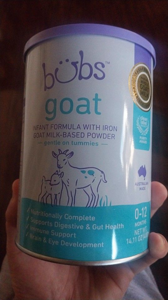 BUBS GOAT INFANT FORMULA WITH IRON GOAT MILK BASED POWDER 
6 CANS AVAILABLE 14.11 OUNCE CANS $25 EACH CAN OR $140 FOR ALL 6 CANS THEY RETAIL FOR $35 E
