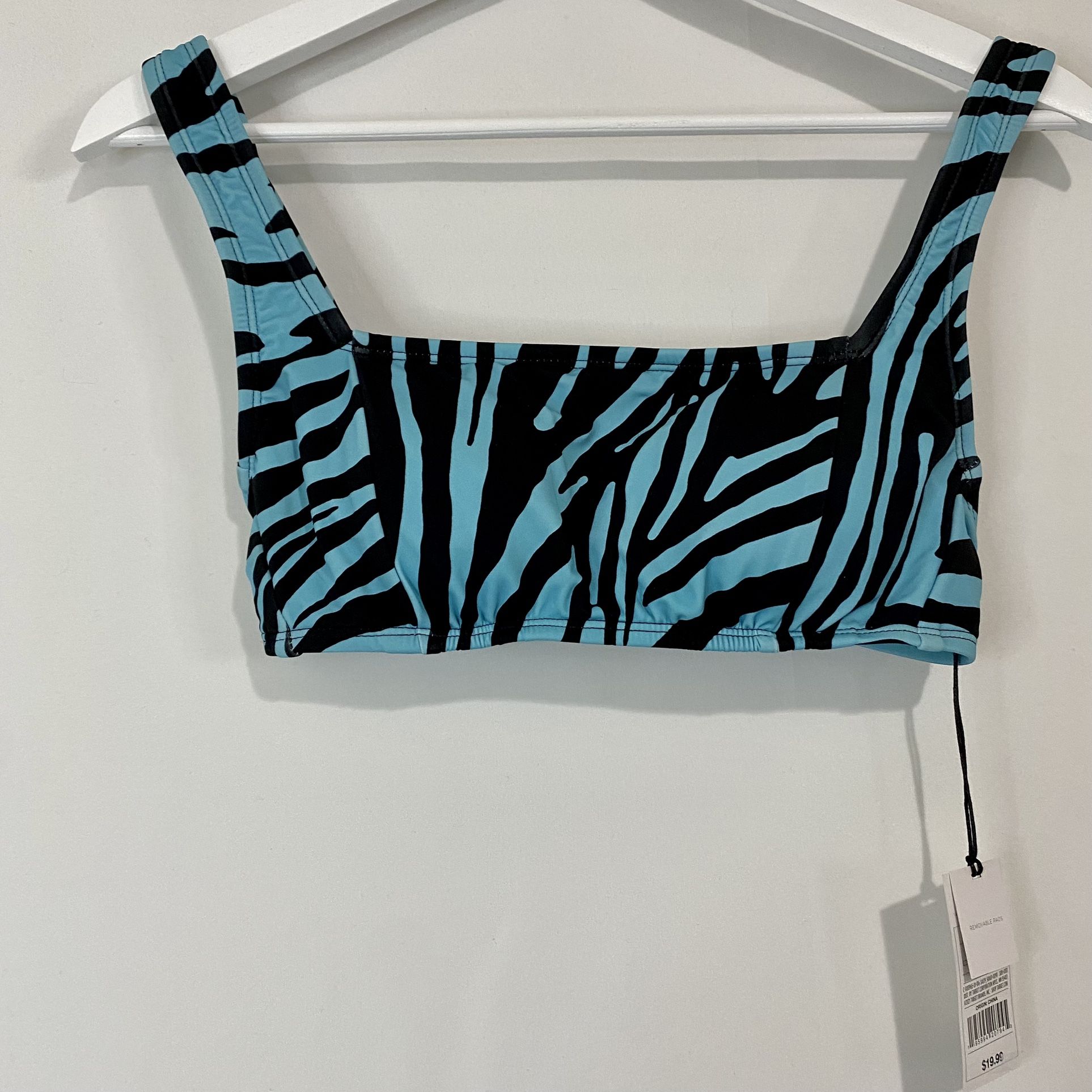 Shade & Shore Women’s Zebra Print Ruffle Swim Bikini Top Black & Teal NWT