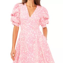 1.STATE Bubble Sleeve V Neck Dress Pink Size XL