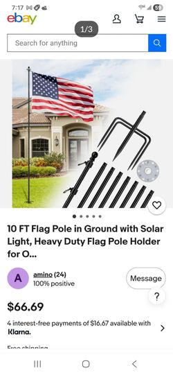 10FT In Ground Flag Pole with Solar Light - Extra Thick 1.3-Inch Heavy Duty Flag Pole Kit for Outside House, Yard/Garden/Lawn...