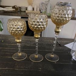 Set Of 3 Gold Mercury Glass Candle Holder