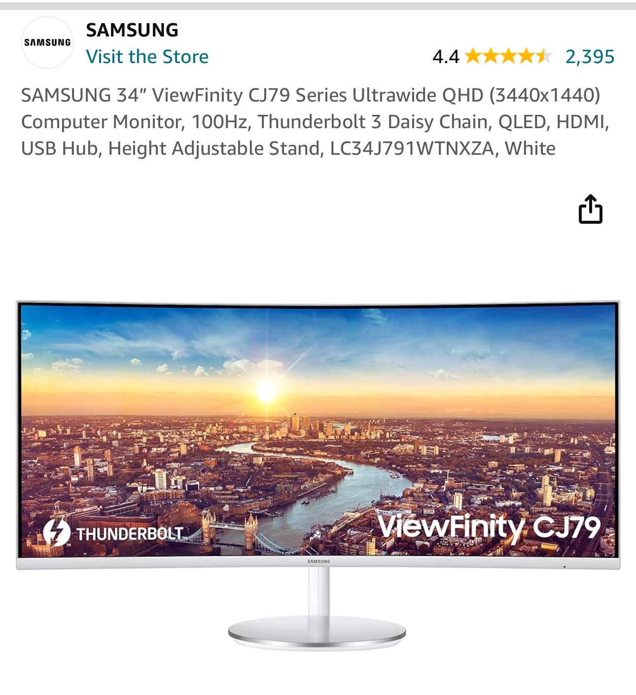 SAMSUNG 34” ViewFinity CJ79 Ultrawide QHD Monitor - Excellent Condition!