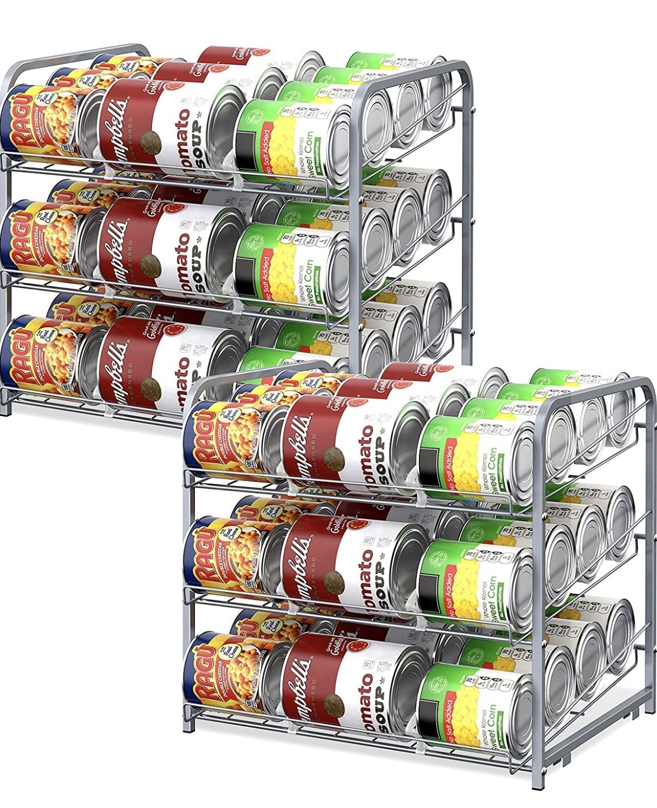 Vrisa 2 Pack Can Organizer for Pantry Stackable Can Storage Dispenser Holds Up to 72 Cans Can Holders for Kitchen Pantry Cabinet Silver