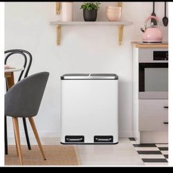 8 Gallon Dual Trash Can, 3OL(2X15L) Stainless Steel Kitchen Garbage Can