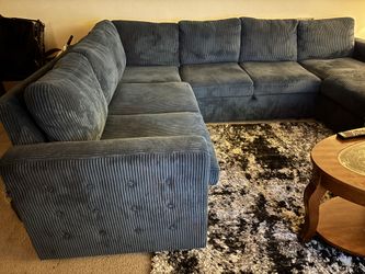 4Pc Blue Corduroy Sectional