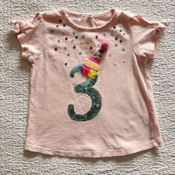 Mud Pie Girls T-Shirt Size 3T Pink 3rd Birthday Confetti Sequin Applique