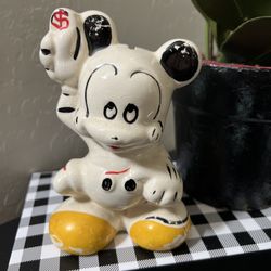 Rare 1930s Vtg. Mickey Mouse Walt Disney White Ceramic Bank Loved But Used