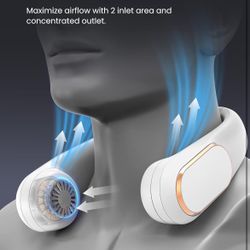 Neck Fan, Rechargeable Personal Portable, Hands Free wearable Battery Operated 5 Speeds, USB Neck Cooling for Indoor Outdoor, Adjustable Width Fit, Di
