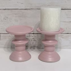 NEW Ornate Ceramic Pink 4” Pillar Candle Holders