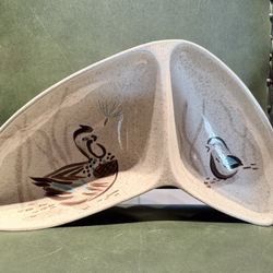 Vintage Red Wing Pottery Bob White Pattern Boomerang Serving Dish Large 2 Sided