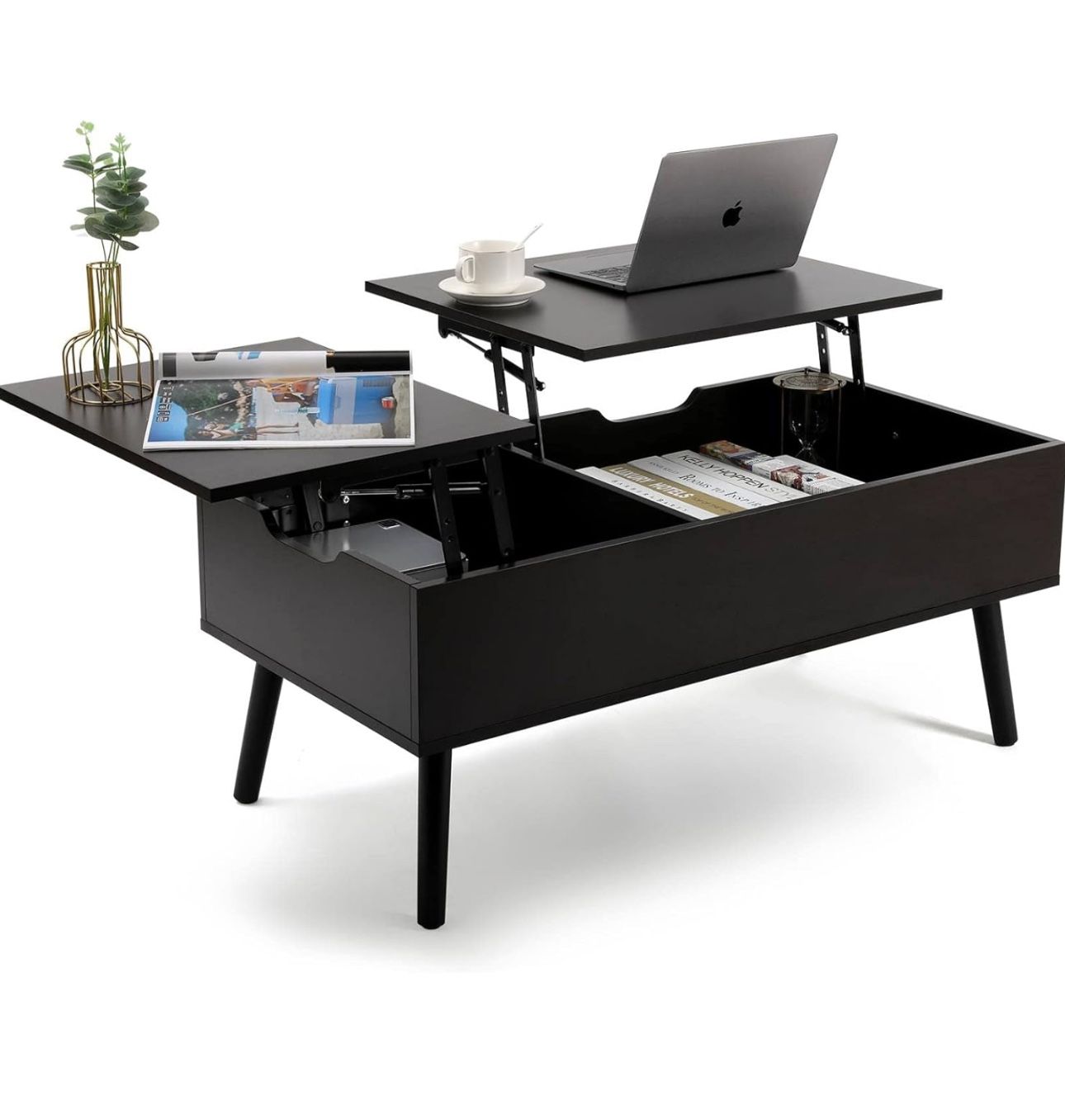 VOWNER Coffee Table, Lift Top Coffee Table with Separate and Hidden Storage Compartment, Double Lift Tabletop, Sofa Table for Home Living Room, Black