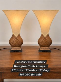 Coaster Fine Furniture Hourglass Table Lamps – Pair – 22” Tall-- NEED GONE TODAY! MAKE OFFER!