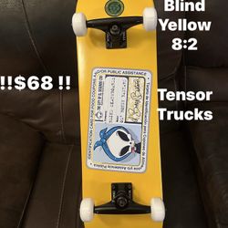 Skateboard Blind Yellow 8:25 $68 Tensor Trucks 