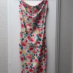 Floral Print Cowl Neckline Dress