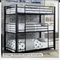 Twin Size Triple Bunk Bed And Mattresses 
