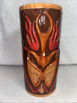 Tiki Mug Hawaii Luau Style Ceramic Cup ©2000 KC 6” Chipped