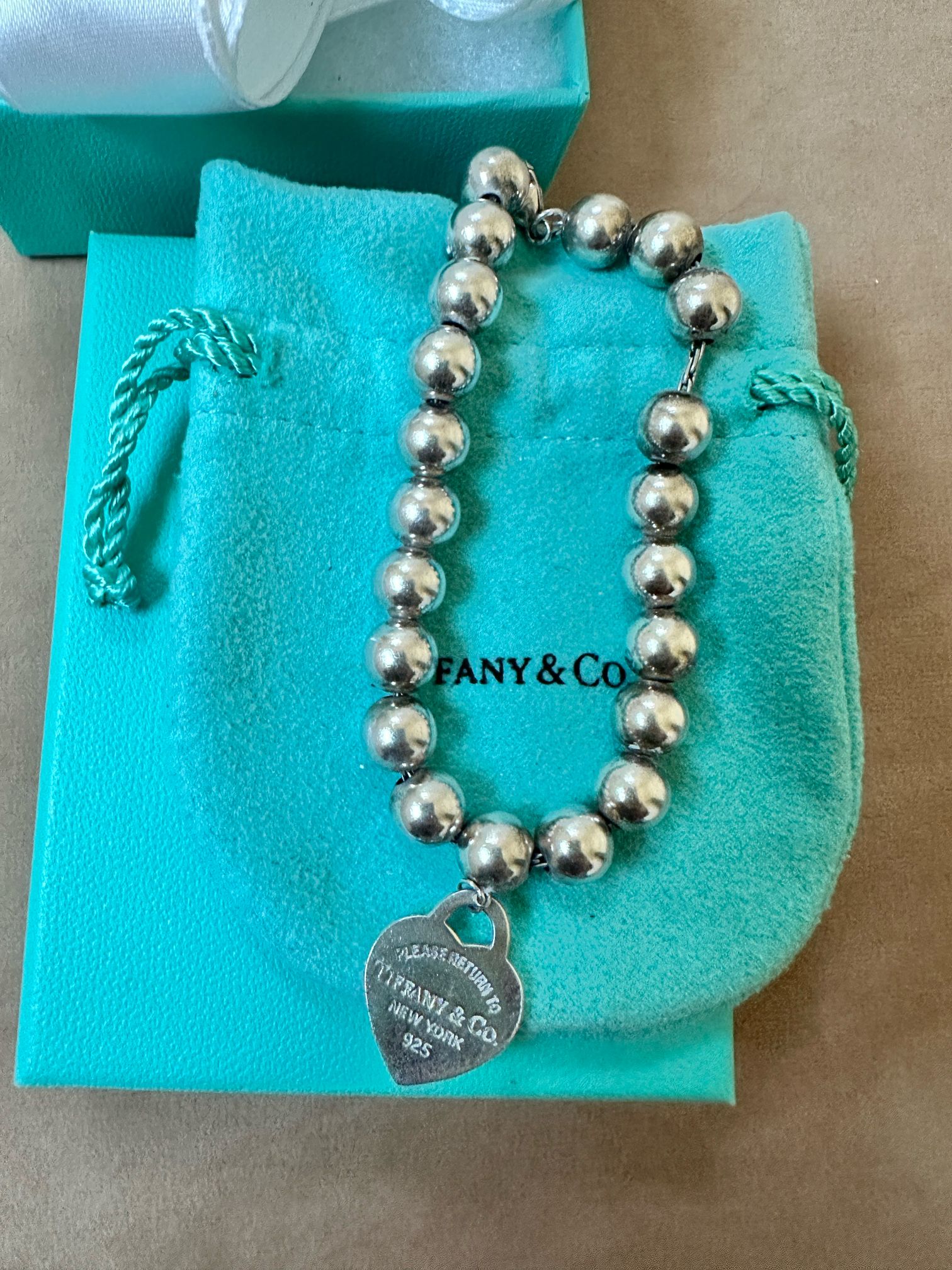 Tiffany & Co. Return to Tiffany Sterling Silver Bead 8mm Small Heart Tag Bracelet
