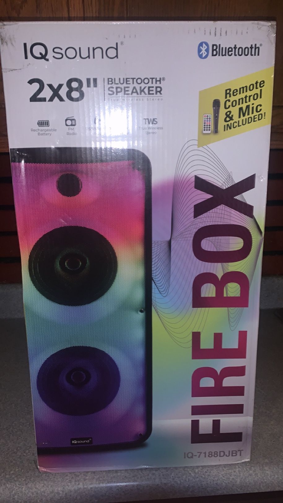 iq sound speaker fire box/Brand new still in box never been used