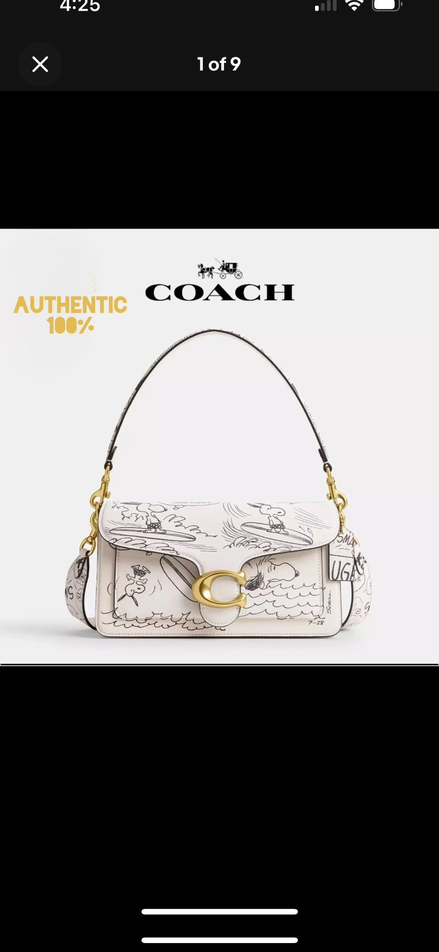 COACH x PEANUTS Tabby Shoulder Bag 26 Newspaper Print CCB04 Chalk Multi New