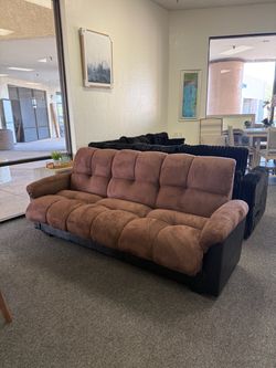 Chocolate brown sleeper sofa with storage