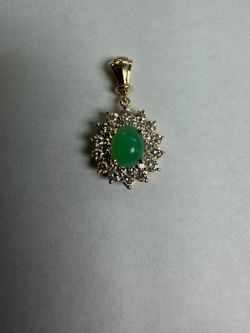 14K diamond and jade pendant