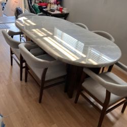 Modern Oval Dining Table Set With Marble Top - Free Delivery ✅ New Dining Table Set 7pc